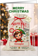 Christopher Custom Name Christmas Santa Sack and Boy Elf card