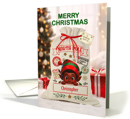 Christopher Custom Name Christmas Santa Sack and African American card