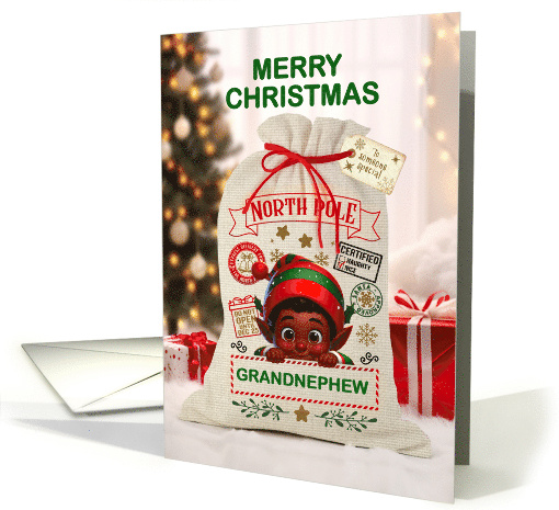 Grandnephew Christmas Santa Sack and African American Boy Elf card