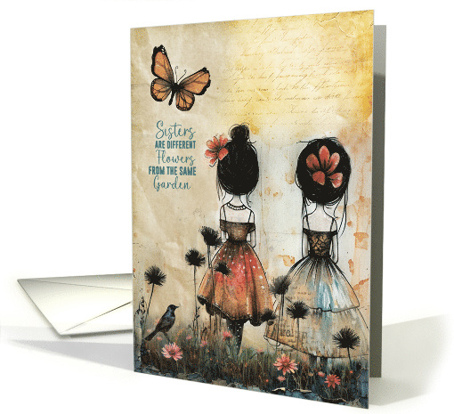 Sisters Day to Sister Collage Effect Girls in a Field of Flowers card