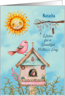 Natasha Custom Name Mother’s Day Boho Birds Birdhouse and Sun card