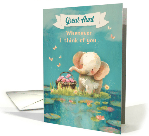 Great Aunt Thinking of You Cute Elephant and Water Lilies card