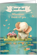 Great Aunt Thinking of You Cute Elephant and Water Lilies card