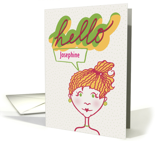 Hello Custom Name Colors of the Year Cartoon Woman and Word Art card
