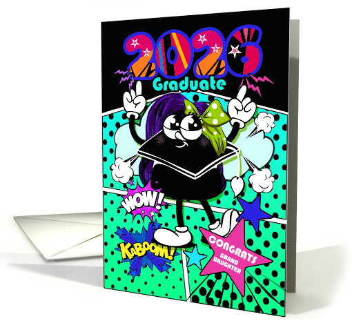 2026 Graduate to Granddaughter Retro Comic Girly Graduation Cap card