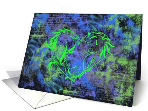 Green Heart Grunge Blank Note card (806276)