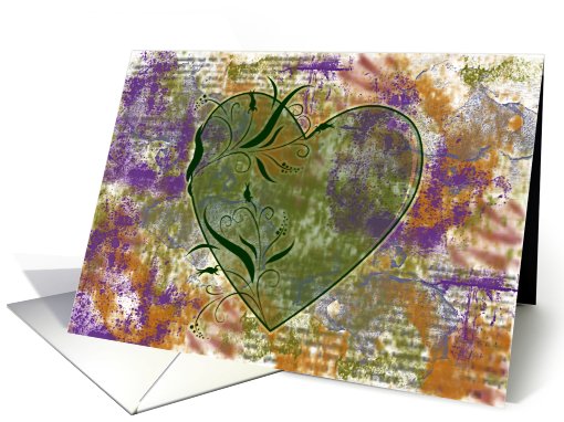 Green Heart Purple Grunge Blank Note card (806278)