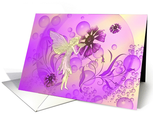 Happy Birthday Purple Flower Bubble Fairy card (821433)