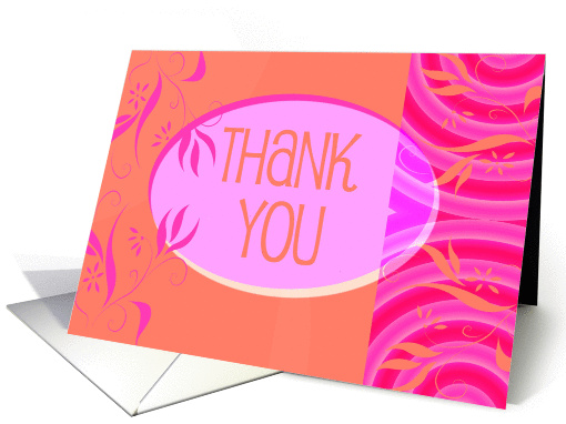 Floral Shadows in Orange and Pink Thank You card (839842)