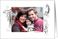 White and Black Floral Any Occasion Photo Card