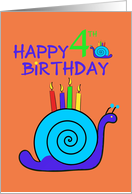 Happy 4th Birthday Special Boy Cute Blue Snail with 4 Candles card