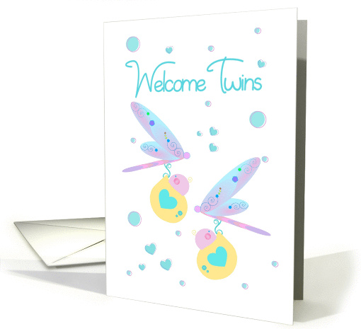 Welcome Twins Dragonflies Carrying Twin Baby Bundles card (890436)