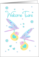 Welcome Twins Dragonflies Carrying Twin Baby Bundles card
