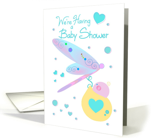 Baby Shower Invitation with Dragonfly Carrying Baby Bundle of Joy card