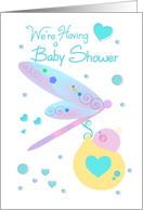 Baby Shower Invitation with Dragonfly Carrying Baby Bundle of Joy card