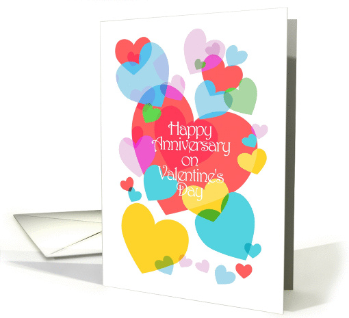Happy Anniversary on Valentine's Day Colorful Hearts card (893446)