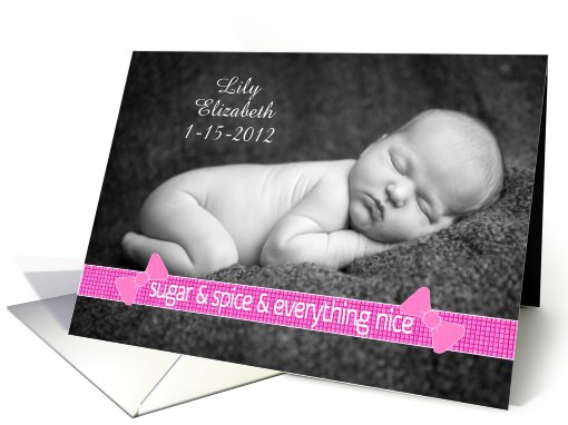 Baby Girl Customizable Birth Announcement Photo Card Sugar... (895277)