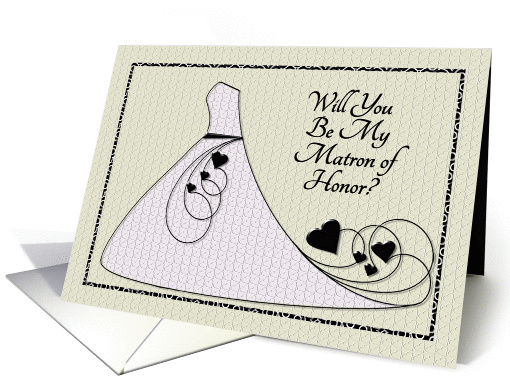 Will You Be My Matron of Honor? Invitation Pink Dress with Hearts card