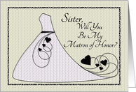 Sister Will You Be My Matron of Honor? Invitation Pink Dress Hearts card