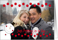 Happy Holidays Snowman Popping in Photo Card
