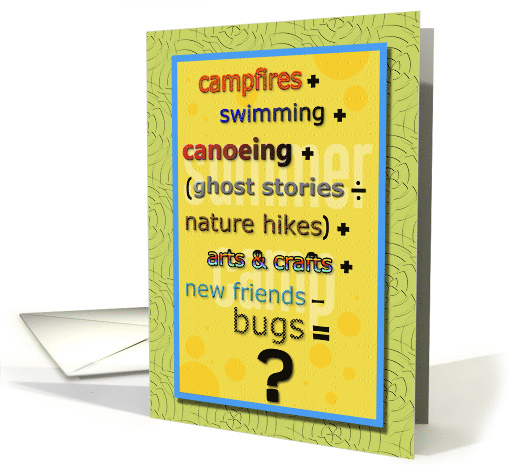 Summer Camp Humorous Math Problem Thinking of You card (942525)