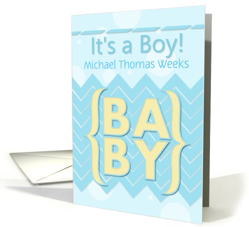 It's a Boy Baby Announcement Personalize Name Blue and Yellow card