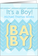 It’s a Boy Baby Announcement Personalize Name Blue and Yellow card