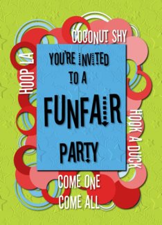 Birthday Party Invitations FunFair Games Colorful Stars and Circles