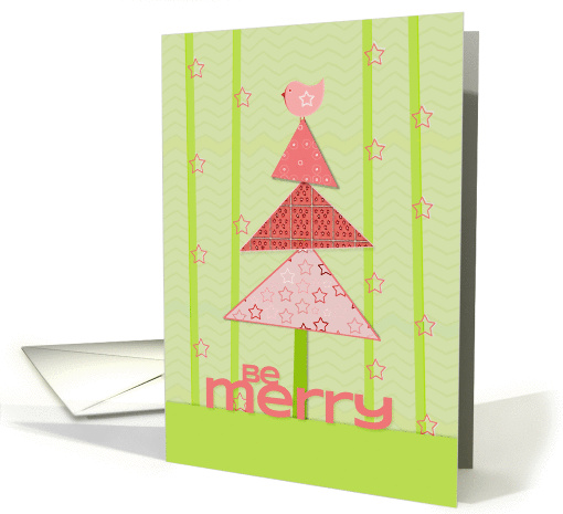 Merry Christmas Be Merry Christmas Tree and Bird with Stars card