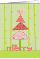 Merry Christmas Be Merry Christmas Tree and Bird with Stars card