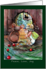 Cute Fairy and Mouse, Peace, love, joy, Christmas card