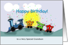 Colorful Illustrated Train, Happy Birthday to Child Grandson card