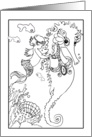 Color-Me Mermaid and Seahorse Card, Blank card