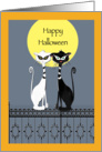 Black and White Masked Cats on a fence, Happy Halloween, blank card