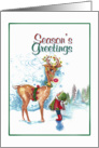 Season’s Greetings, Whimsical Red Nosed Reindeer card