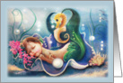 Sleeping Baby Mermaid and Seahorse, Any occasion, Blank card