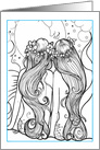 Color-me Mermaids and Big moon, blank card