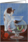 Kitten and Mermaid in a fish bowl card