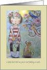 little girl and dog, bird,flowers, get well card
