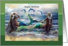 Mermaids & Dolphins, Happy Birthday card