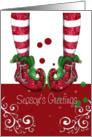 Season’s Greetings, Whimsical Striped Stockings and Elf boots card