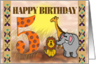 5 year Old Birthday, Sunny Jungle theme, card