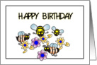 Bumble Bees and Flowers, Happy Birthday card