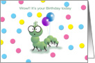 whimsical Bookworm and Balloons, Birthday card