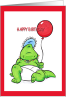 Cute Baby dinosaur, cartoon art, Birthday card