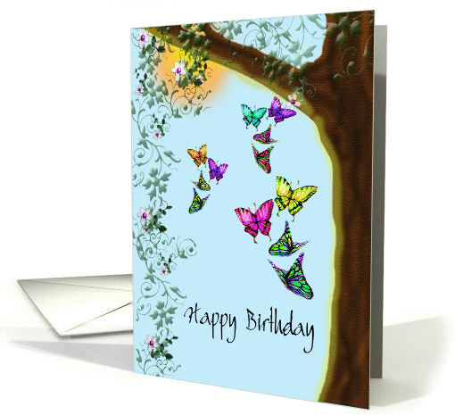 Happy Birthday, Butterflies and Flowers card (1069767)