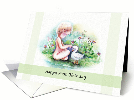 Baby's First Birthday, Baby and Duckling card (1084018)