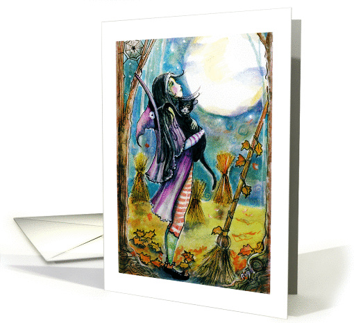 Big Moon, Witch and Cat card (1124258)