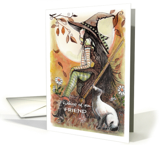 to friend, thinking of you, Witch and Siamese Cat card (1128130)
