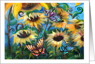 Colorful Sunflowers and Butterflies, Blank card